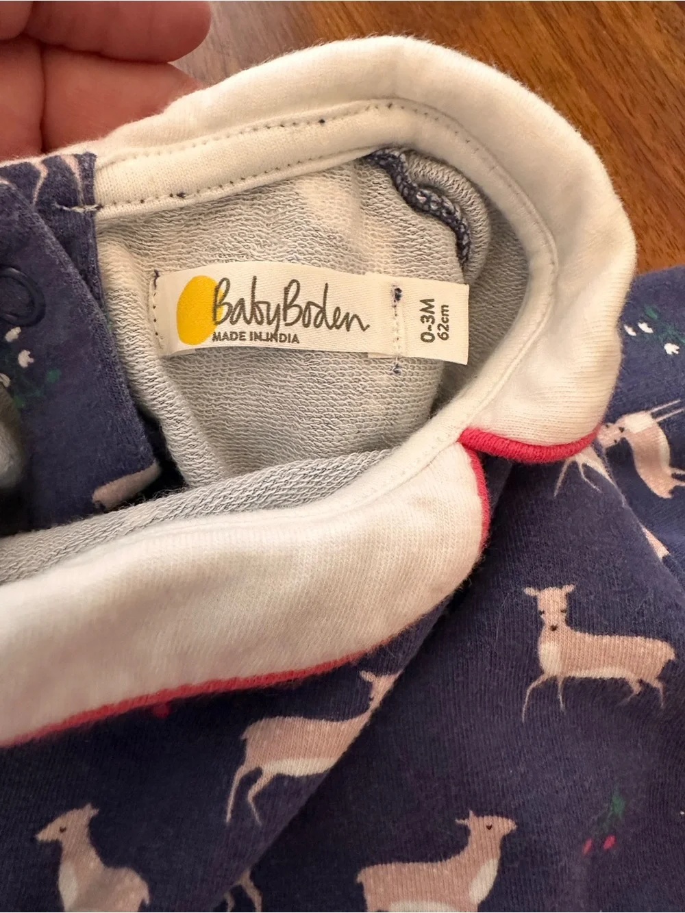 Baby Boden Navy Deer Print Top with Pink Polka Dot Leggings